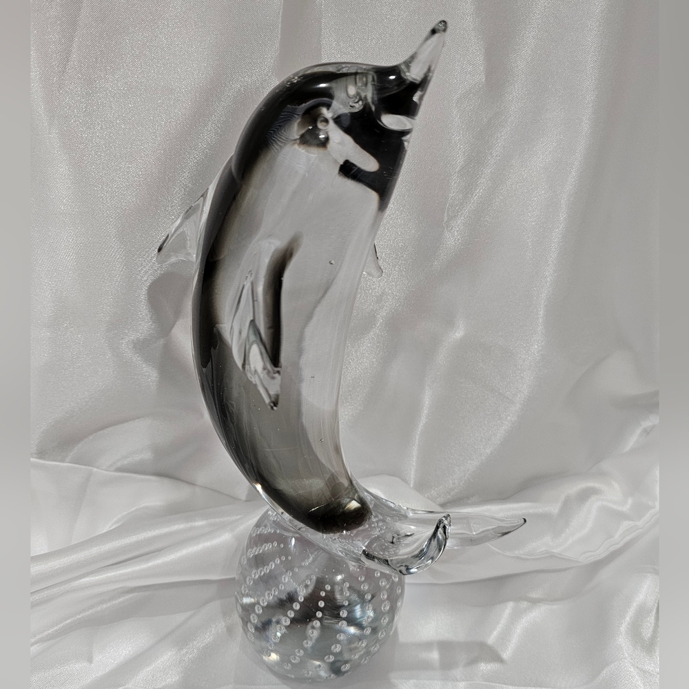 Nason Murano Glass Dolphin Figure Grey Clear Bubble Glass